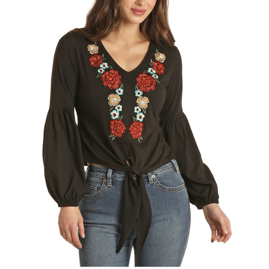 Rock & Roll Cowgirl Ladies Peasant Embroidered Shirt 48T1190-01
