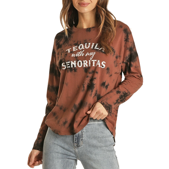 Rock & Roll Cowgirl® Ladies Black and Red Tie Dye Shirt 48T2368
