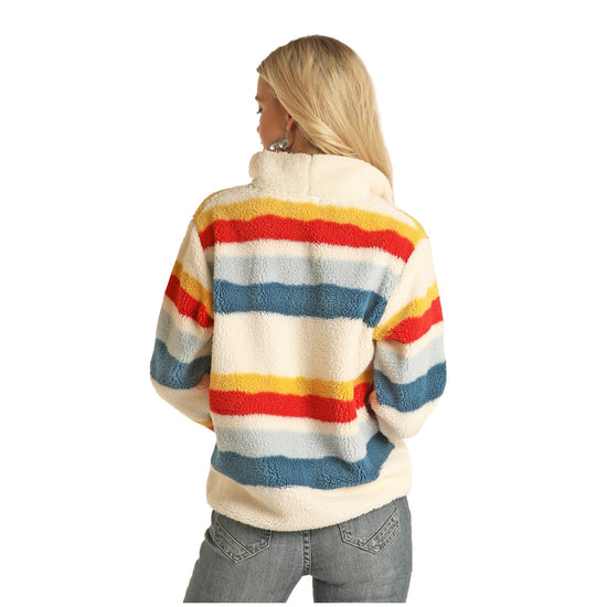 Rock & Roll Cowgirl® Ladies Sherpa Striped Zip Up Sweater 48T2398