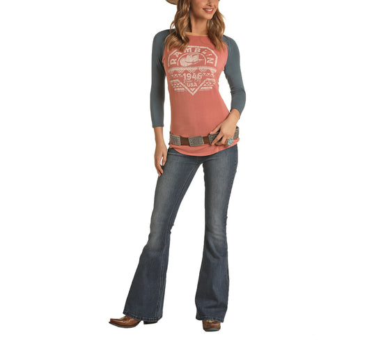 Rock & Roll Cowgirl Ladies Ramblin Raglan Baseball T-shirt 48T6317