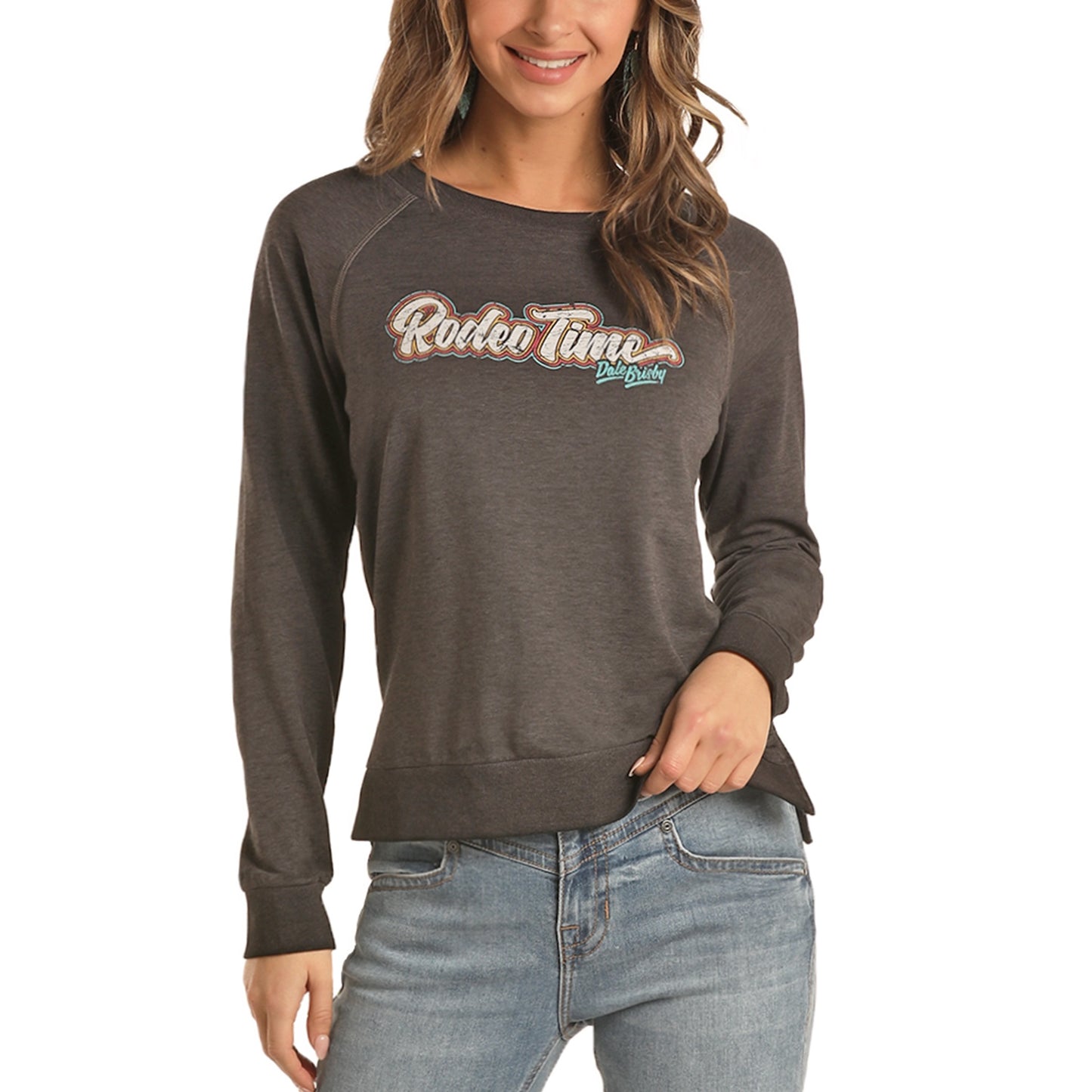 Rock & Roll Cowgirl Ladies Charcoal Pullover 48T7695