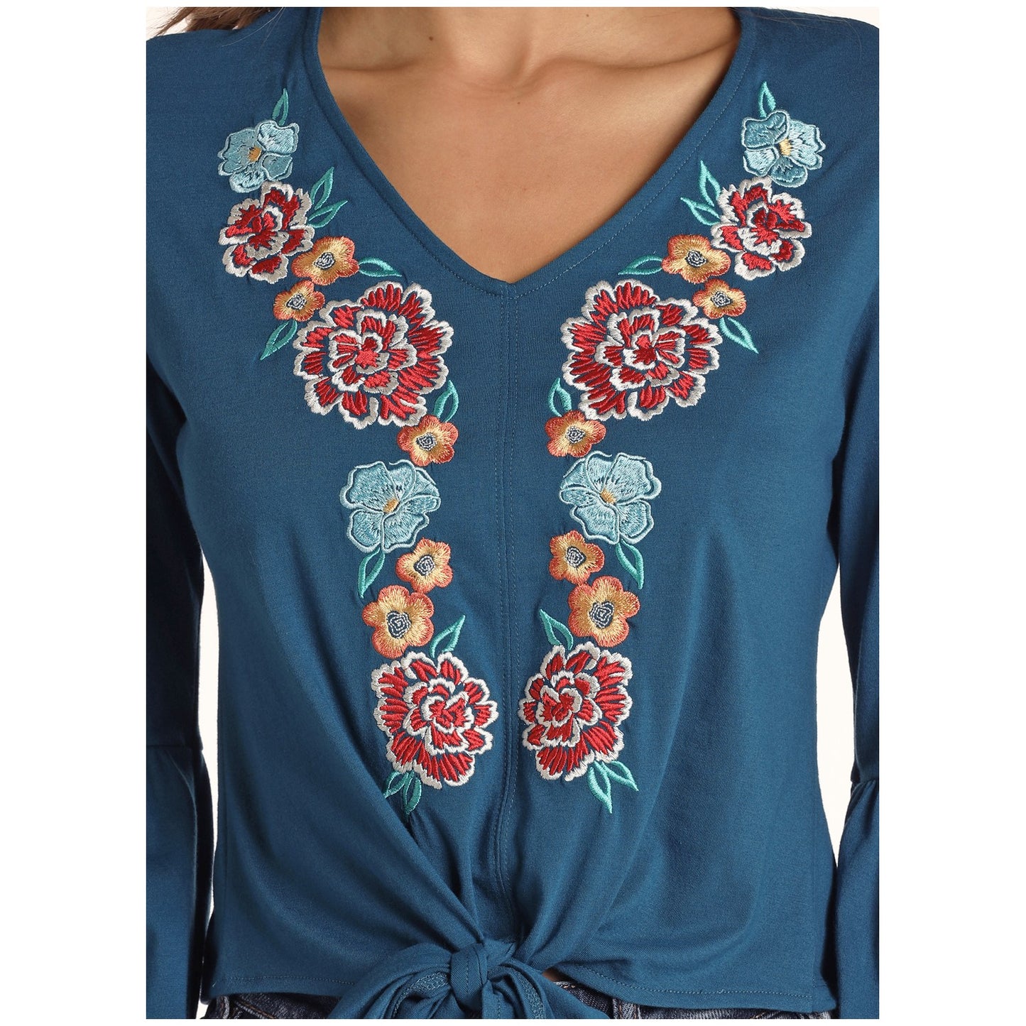 Panhandle Ladies Ladies Blue Floral Embroidered Shirt 48T8427-45