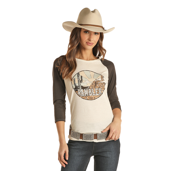 Rock & Roll Cowgirl® Ladies Baseball Graphic T-Shirt 48T2391