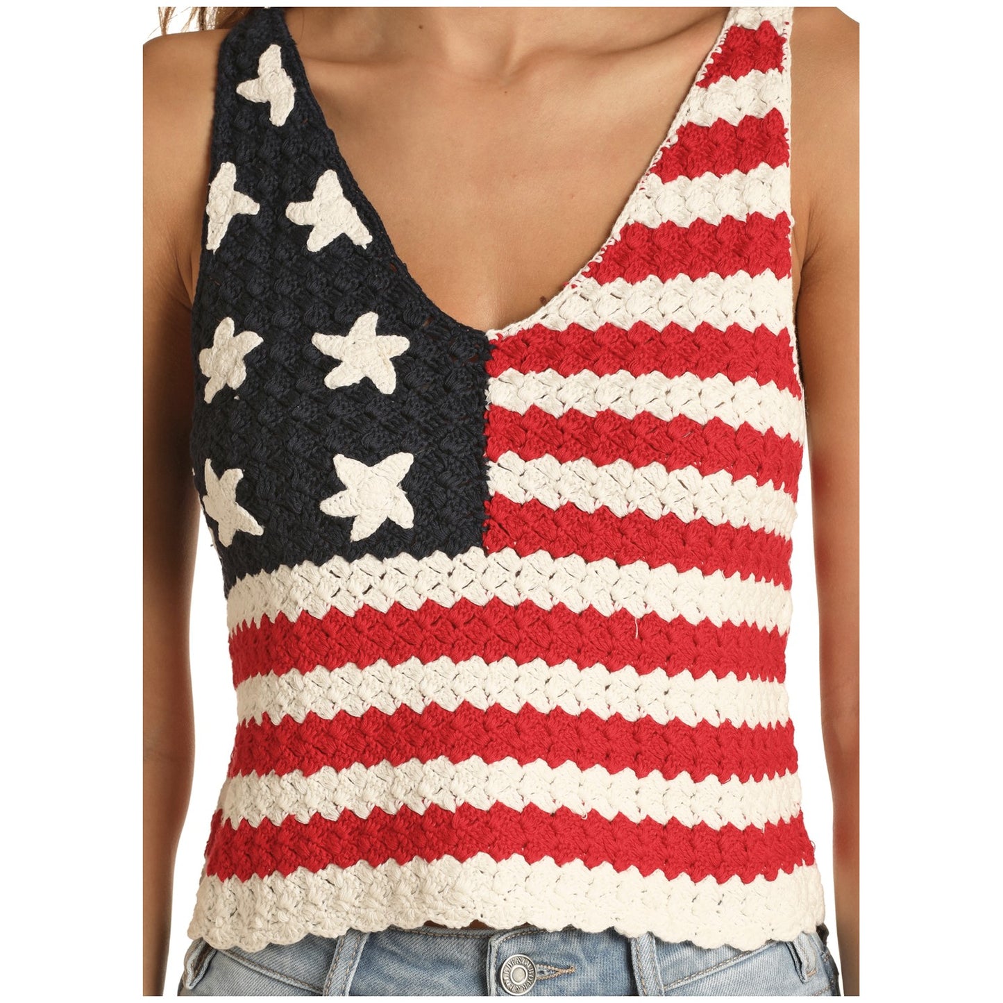 Rock & Roll Cowgirl Ladies Flag Knitted Tank Top 49-9948