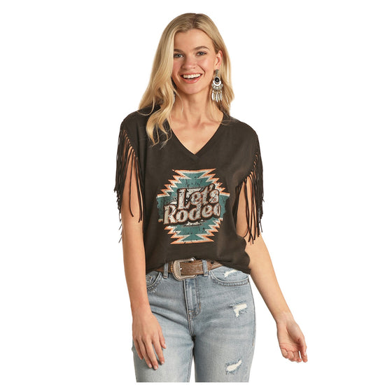 Rock & Roll Cowgirl® Ladies Lets Rodeo Black Tank Top Shirt T49T3041