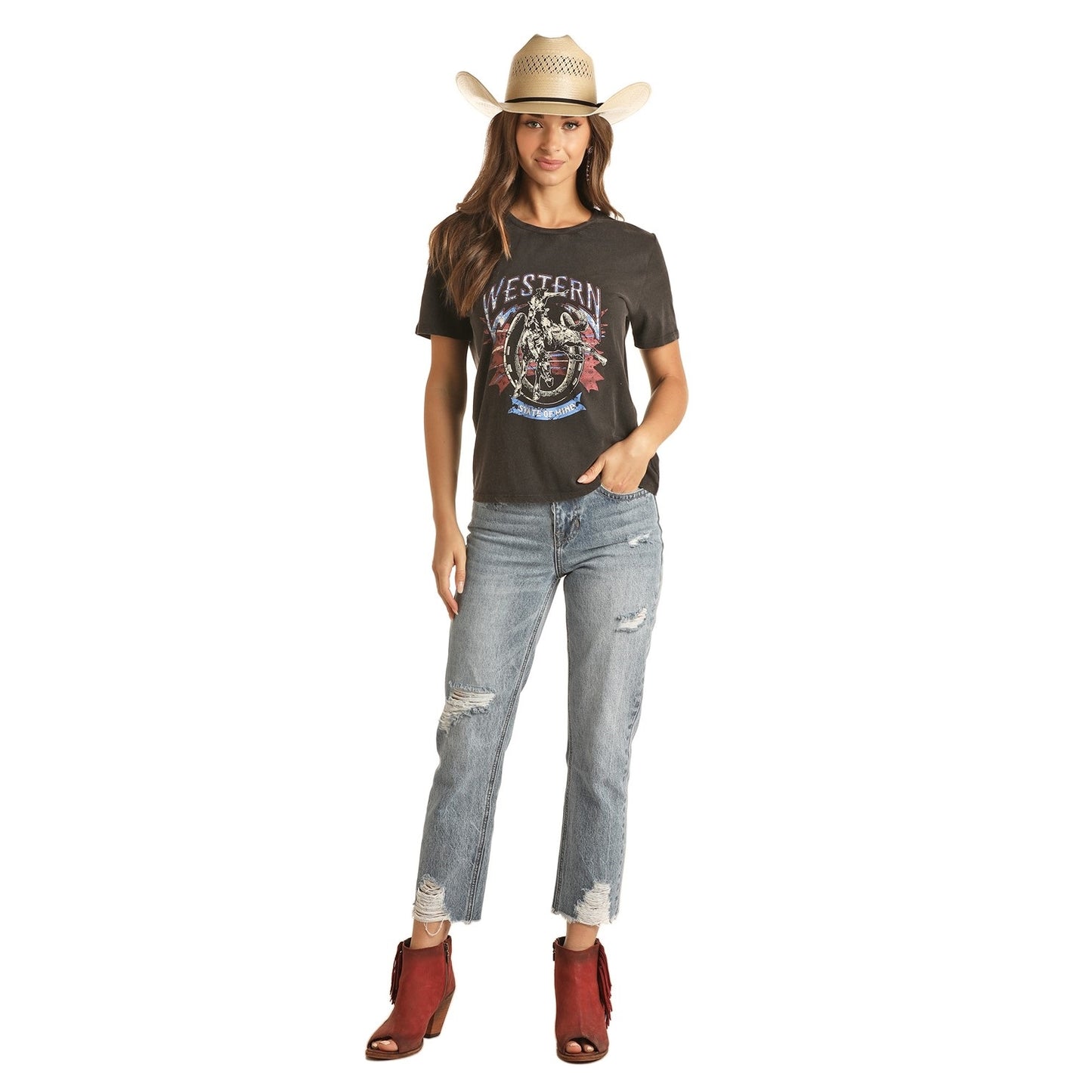 Rock & Roll Cowgirl® Ladies Western Horseshoe Graphic T-Shirt 49T3227