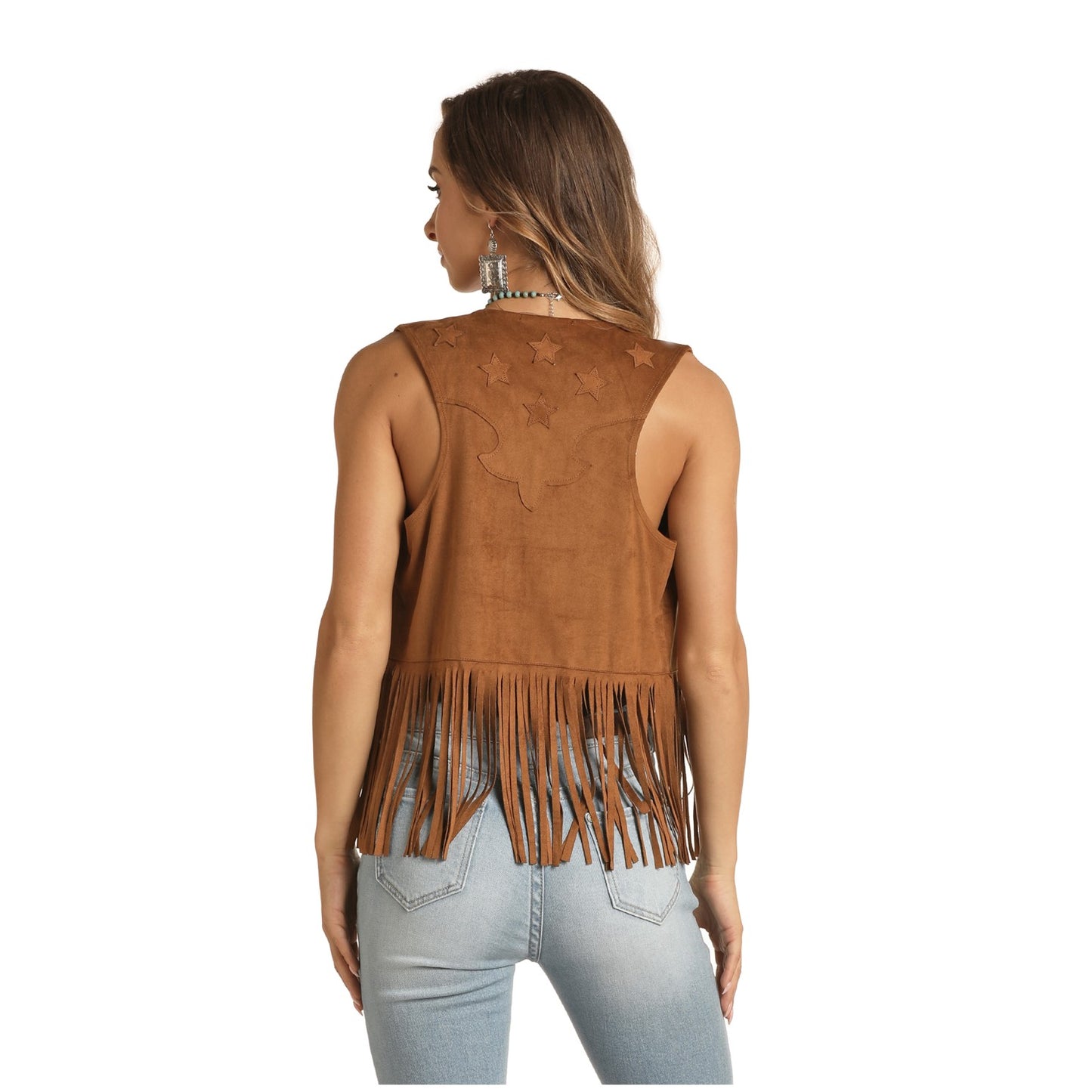 Rock & Roll Cowgirl Ladies Camel Microsuede Vest 49V9922