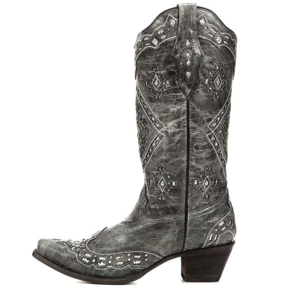 Corral Ladies Black and Silver Glitter Inlay Boots A2963 - Wild West Boot Store - 5