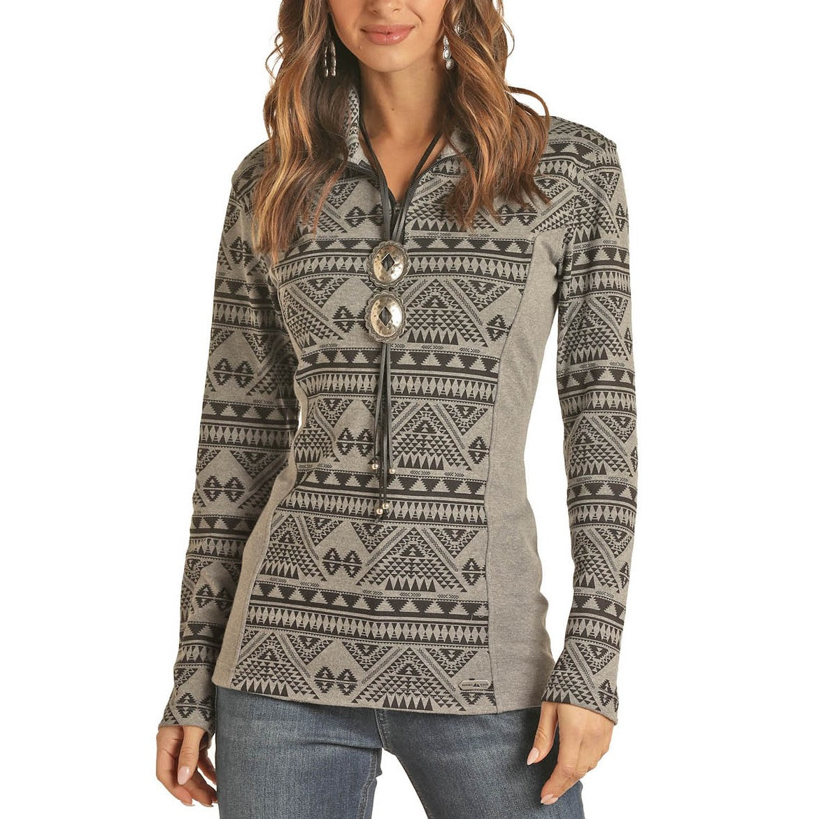 Powder River Outfitters Ladies Aztec Knit Henley Pullover 51-1035-01