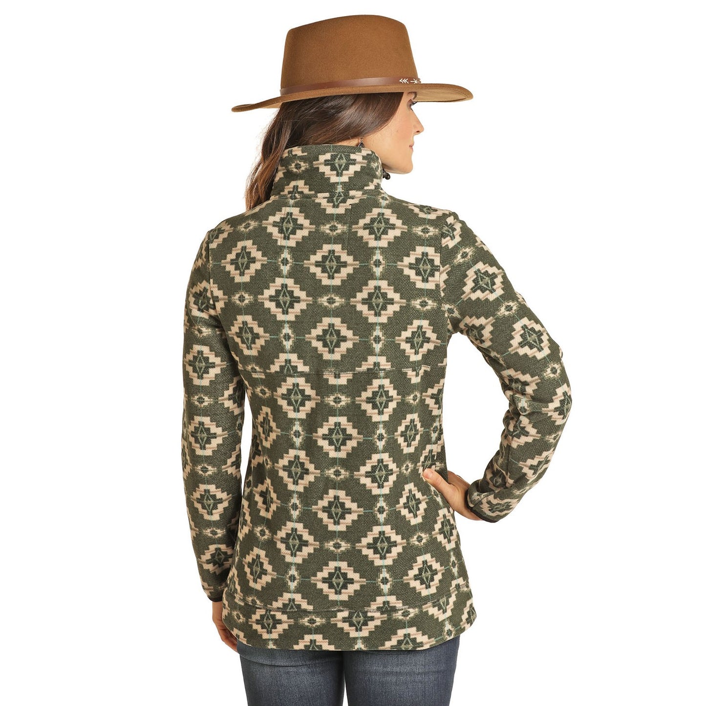 Powder River Outfitters Ladies 1/4 Zip Olive Aztec Pullover 51-1041-31