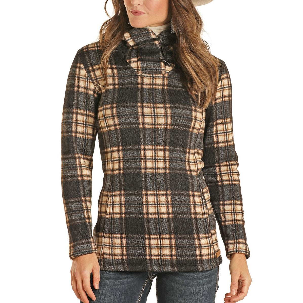 Powder River Outfitters Ladies Plaid Brown Fleece Pullover 51-1044-22