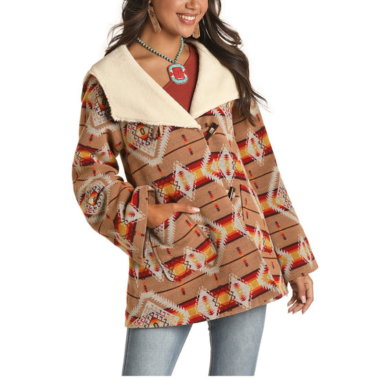 Powder River Ladies Aztec Jacquard Wool Cape Coat 52-1011-27