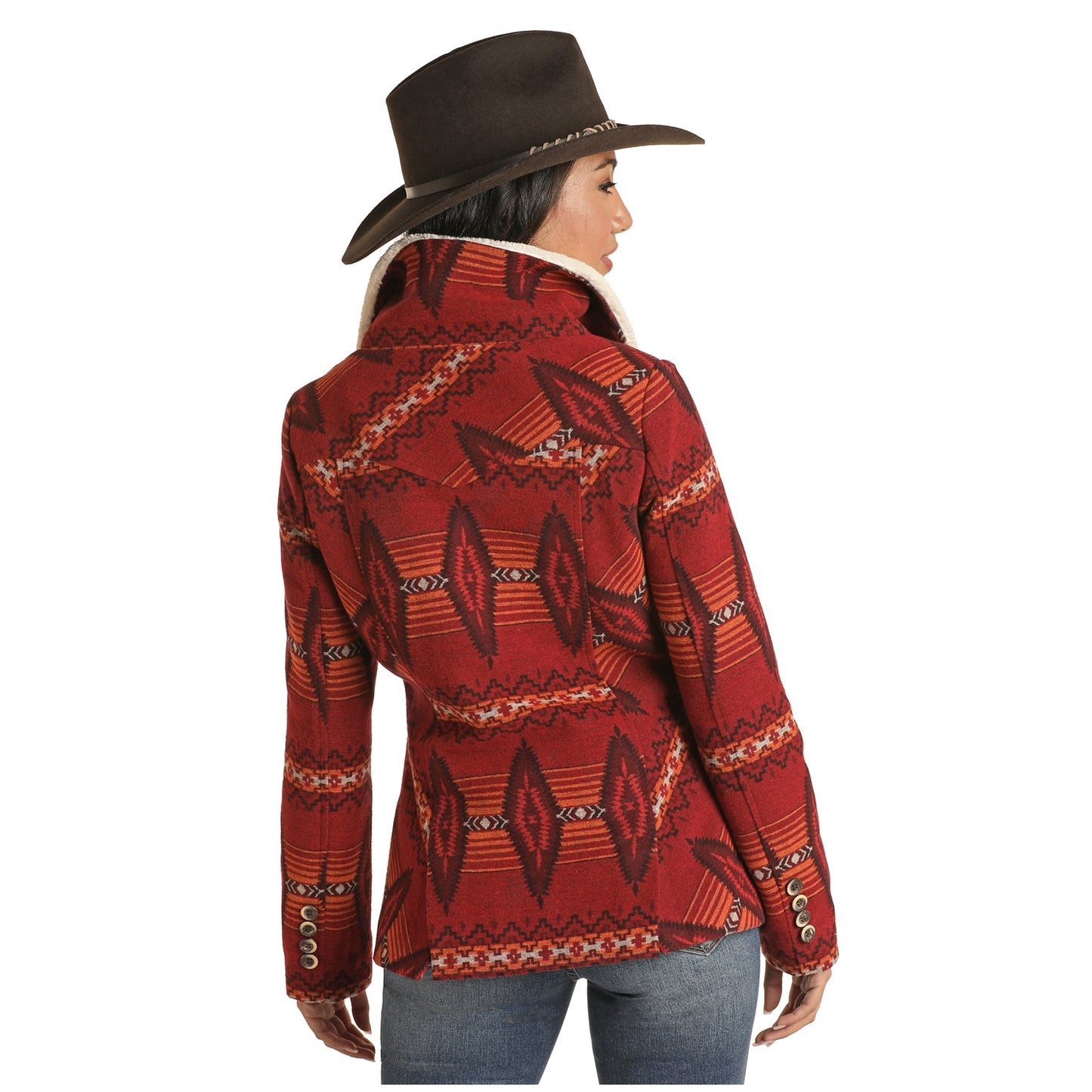 Powder River Ladies Aztec Jacquard Red Wool Coat 52-1019-65
