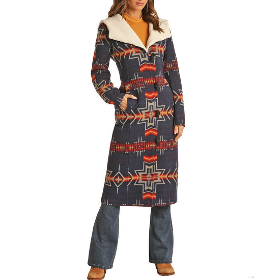 Powder River Outfitters Ladies Aztec Navy Jacquard Long Coat 52-1021-41