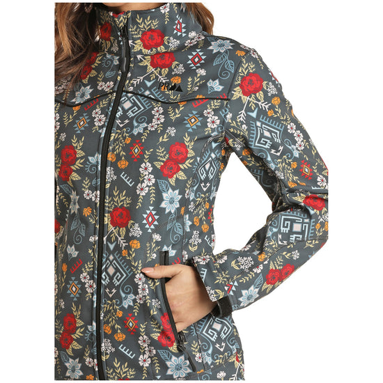Powder River Outfitters Ladies Floral Aztec Charcoal Softshell Jacket 52-1052-02