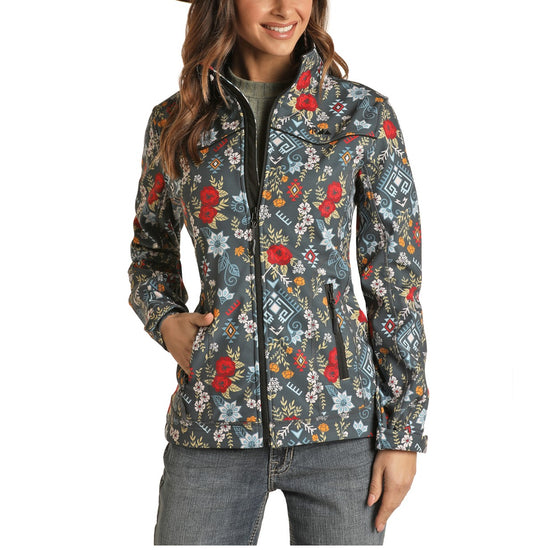 Powder River Outfitters Ladies Floral Aztec Charcoal Softshell Jacket 52-1052-02