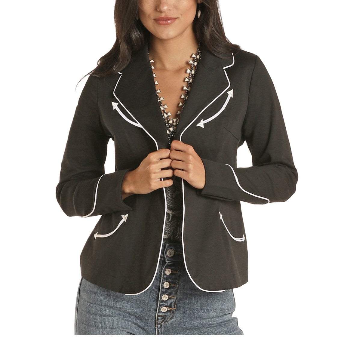 Rock & Roll Cowgirl Ladies Black Long Sleeve Blazer 52-8417
