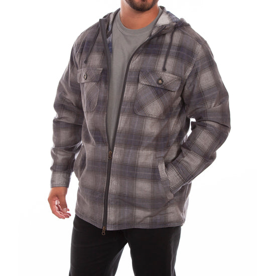 Scully Men's Charcoal and Navy Zip Up Plaid Corduroy Hoodie 5270-CNV
