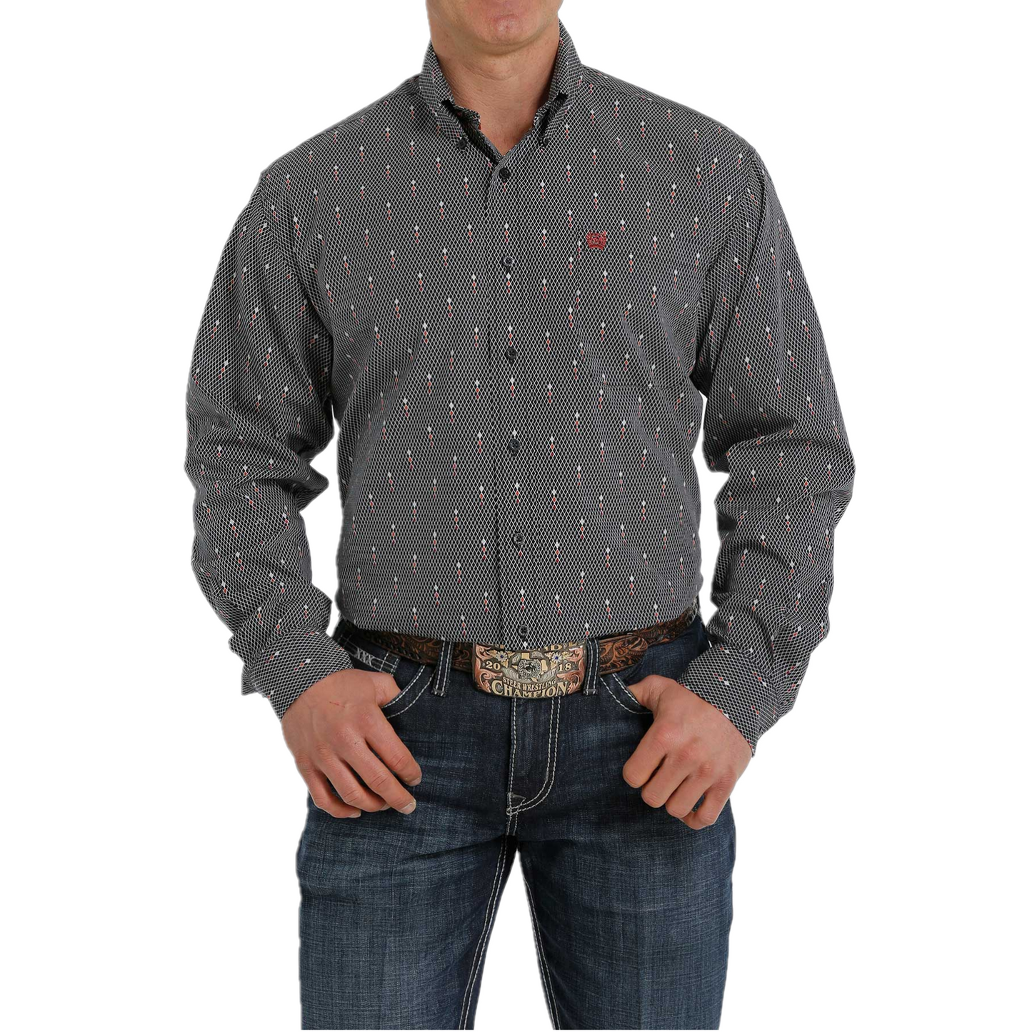 Cinch Men's Diamond Pattern Black Button Down Shirt MTW1105315