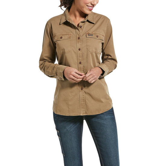 Ariat Ladies Rebar Washed Twill Khaki Button-Up Work Shirt 10032882