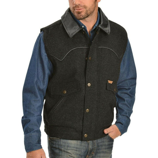 Powder River Outfitters Men's Black Wool Snap Front Vest 98-5619-01