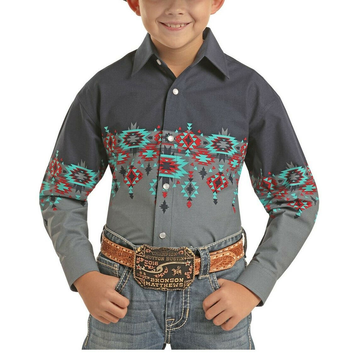 Panhandle Children's Grey Aztec Long Sleeve Shirt C0S6087