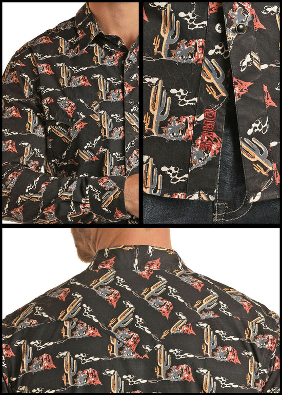 Rock & Roll Cowboy Men's Black Dale Brisby Aztec Poplin Shirt B2S6722