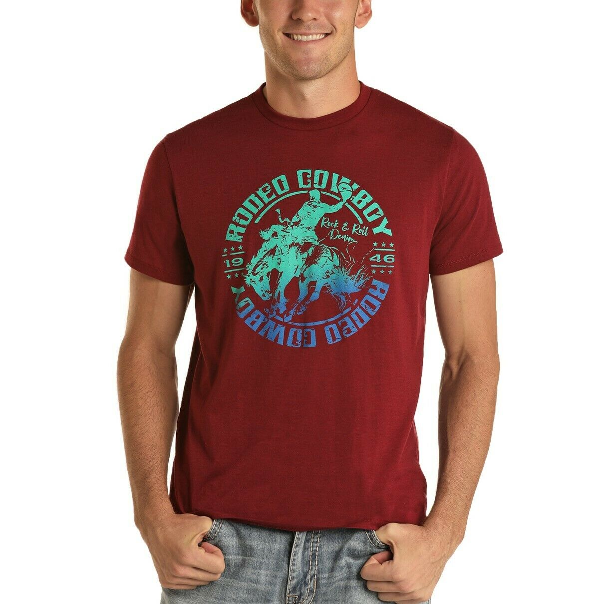 Rock & Roll Cowboy Men's Red Rodeo Cowboy Graphic T-Shirt P9-5512