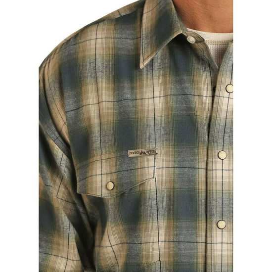 Powder River Outfitter Men's Green Twill Weave Plaid Snap Shirt 36S6610