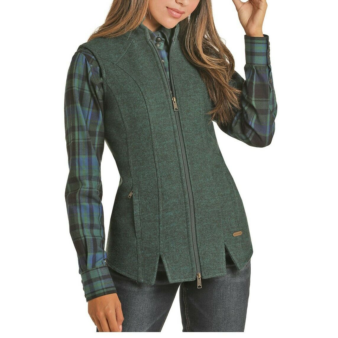 Powder River Outfitters Ladies Green Fitted Vest 58-6648-30