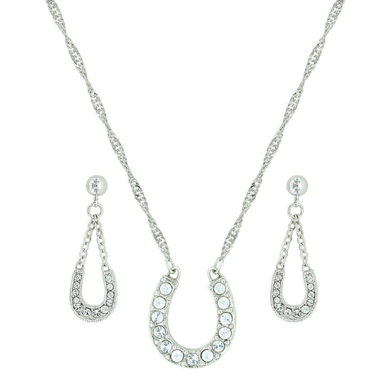 Montana Silversmiths Crystal Clear Lucky Horseshoe Jewelry Set JS808