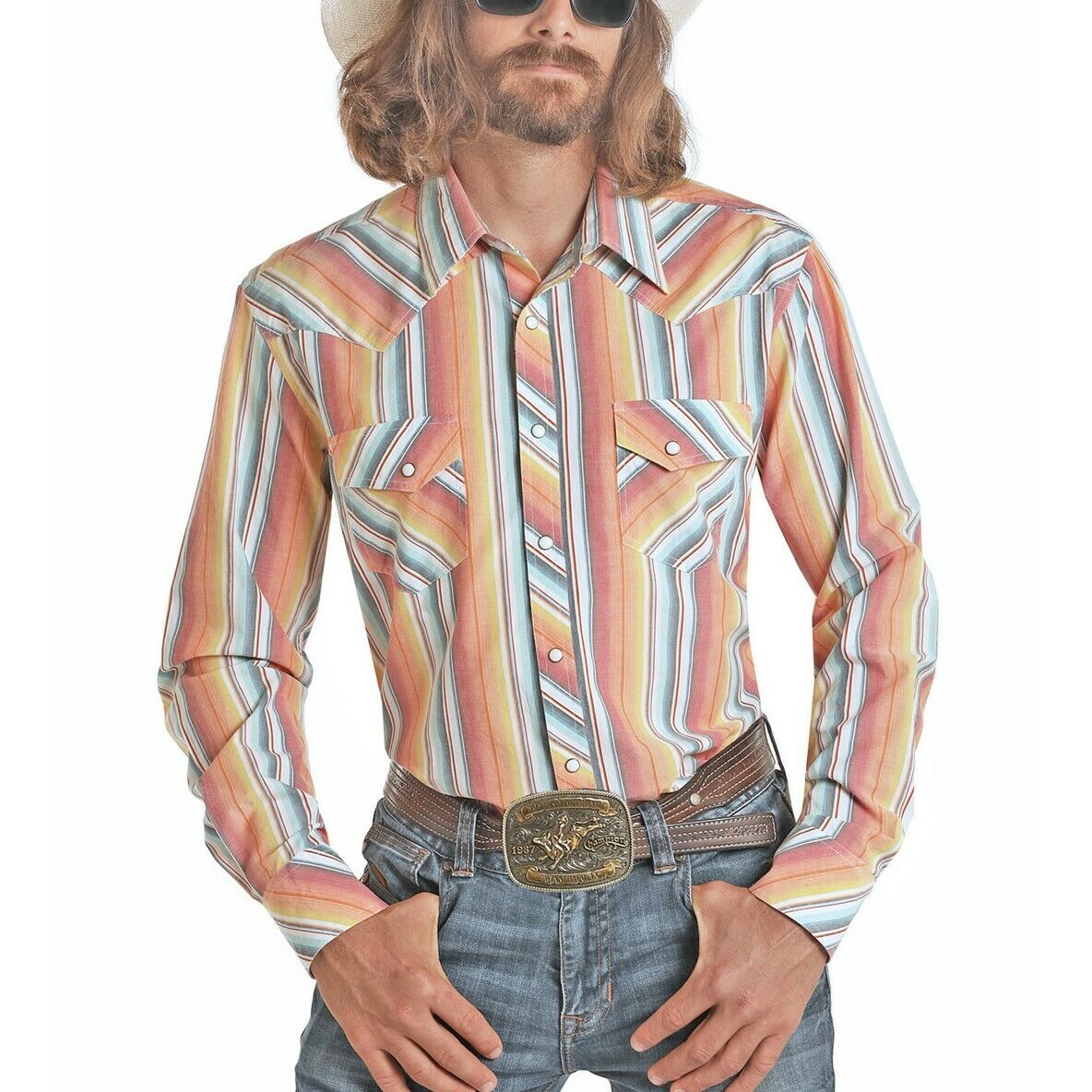 Rock & Roll Cowboy Men's Dale Brisby Serape Stripe Snap Shirt B2S5106