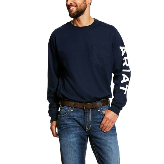 Ariat® Men's FR Pocketed Logo Navy Long Sleeve T-Shirt 10023950