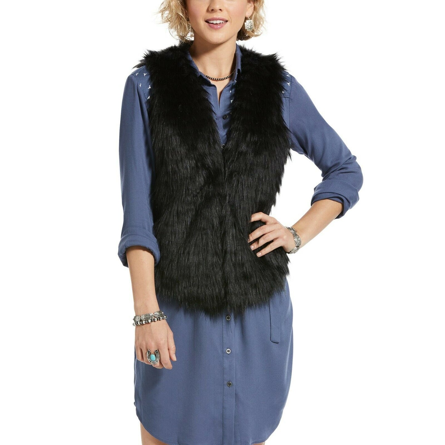 Load image into Gallery viewer, Ariat® Ladies Dazed Black Faux Fur Vest 10032859
