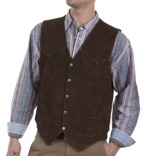 Scully Men's Brown Calf Suede Snap Front Western Vest 507-262