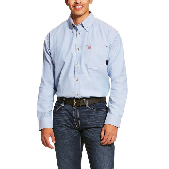 Ariat® Men's FR Solid Blue Twill DuraStretch Work Shirt 10027886