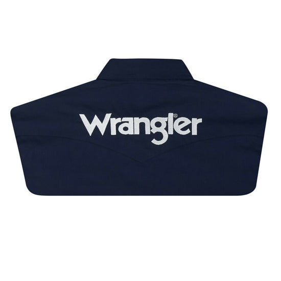 Wrangler Men's Logo Long Sleeve Button Down Solid Navy Shirt MP2327N