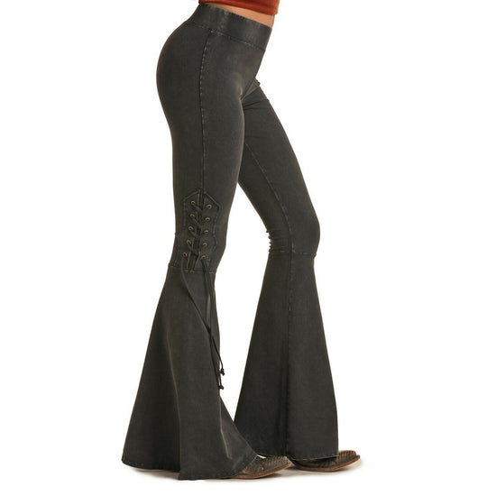 Load image into Gallery viewer, Rock &amp;amp; Roll Cowgirl Black Bell Bottom Pants 78-6315
