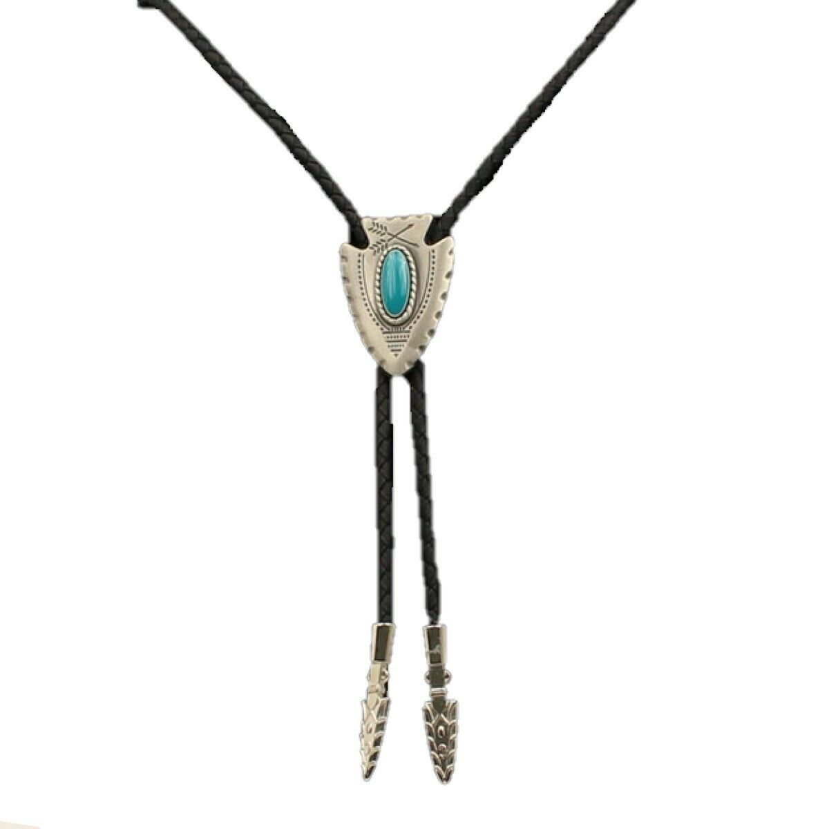 Load image into Gallery viewer, Double S Arrowhead &amp;amp; Turquoise Stone Slide Bolo Tie 22118
