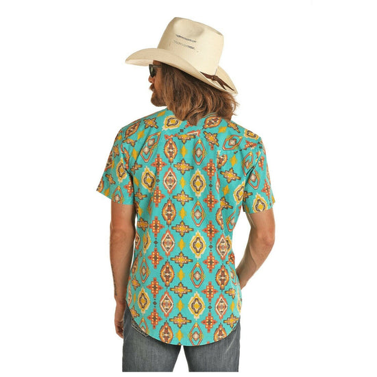Panhandle Men's Short Sleeve Snap Poplin Aztec Print Shirt B1S4076