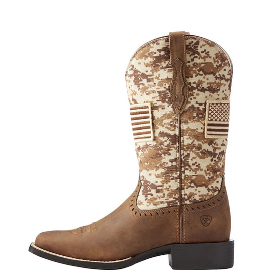 Load image into Gallery viewer, Ariat® Ladies Round Up Patriot Brown Sand Camo Flag Boots 10023368 - Wild West Boot Store
