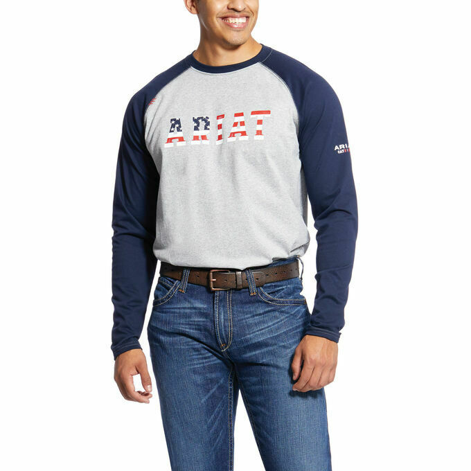 Ariat® Men's Navy USA Flame-Resistant Baseball T-Shirt 10025431