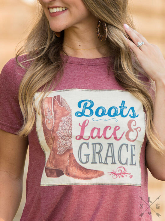 Southern Grace Boots Lace & Grace Patch Heathered Maroon Shirt 3557C