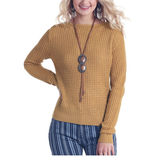 Panhandle Ladies Mustard Yellow Long Sleeve Sweater Shirt J8-6836