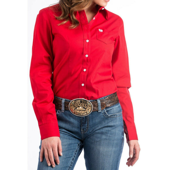 Cinch Ladies Solid Red Button-Down Shirt MSW9164032