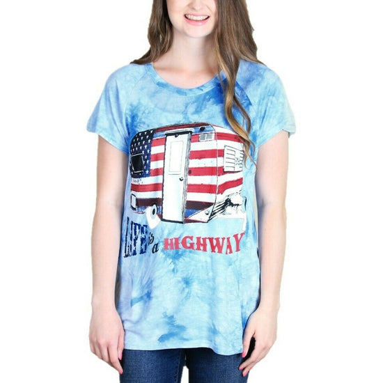 Southern Grace Ladies Life is s Highway Blue Tie-Dye T-shirt 3245C