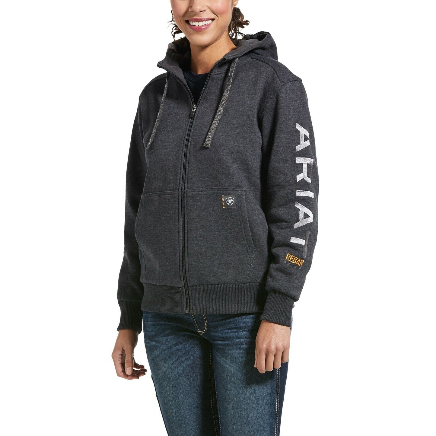 Ariat® Ladies Rebar™ All-Weather Logo Grey Full-Zip Hoodie 10032910