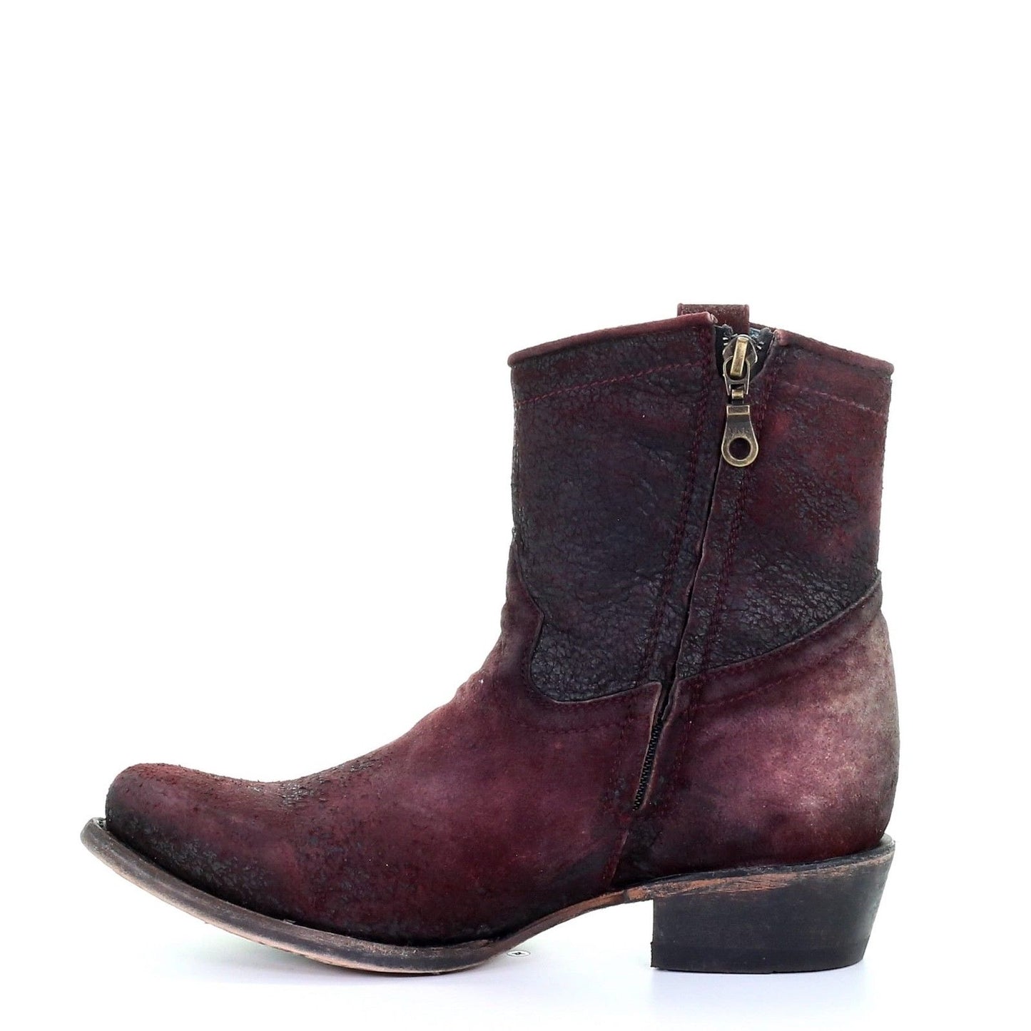 Corral Ladies Wine Red Lamb Round Toe Shortie Ankle Boots C3416