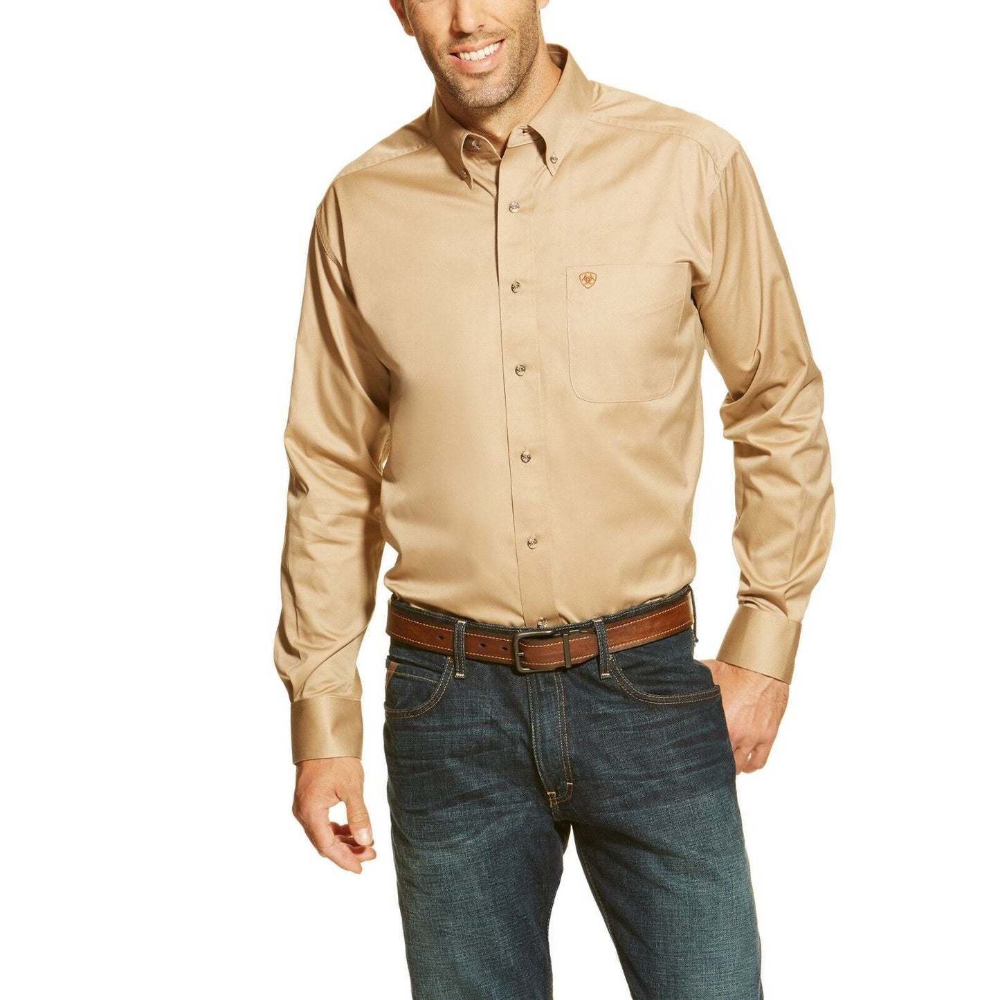 Ariat® Men's Solid Twill Khaki Long Sleeve Button Shirt 10000505