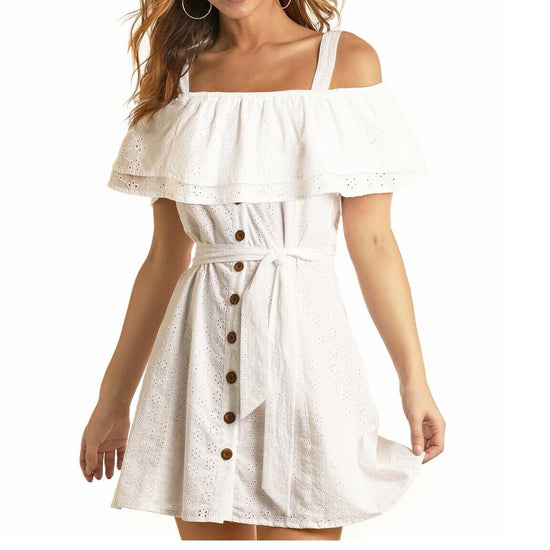 Rock & Roll Cowgirl Ladies White Ruffle Dress D5-5140